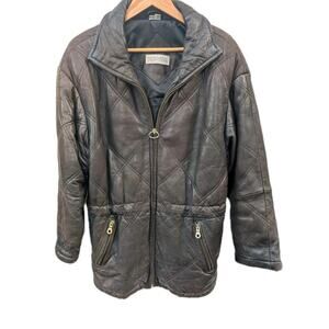 Andrew Marc Addition Mens Leather Jacket XS Brown Quilted Drawstring 90s